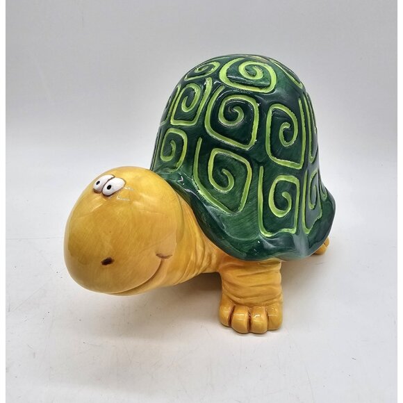 Vintage Ceramic Turtle Piggy Bank Kitschy Handmade Children's Nursery - Picture 2 of 12